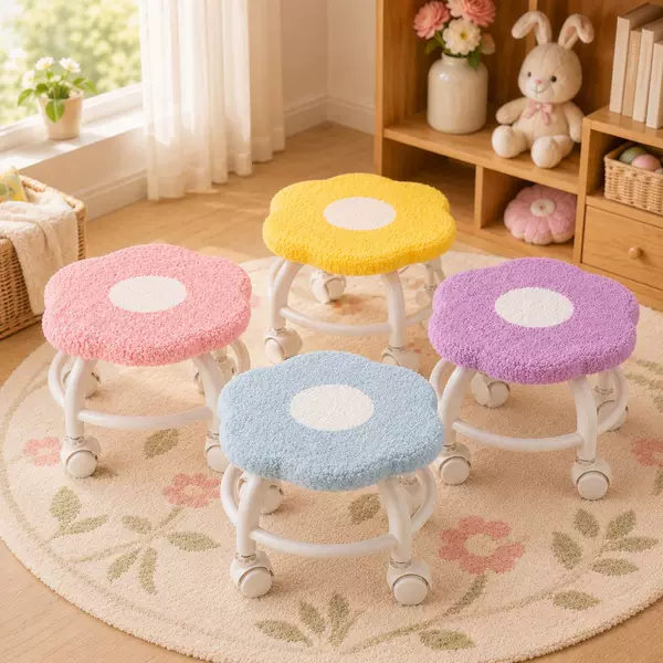 Flower-Shaped Swivel Stool for Living Room, Movable Shoe-Changing Stool, Stylish Low Stool for Home Use, Children's Stool