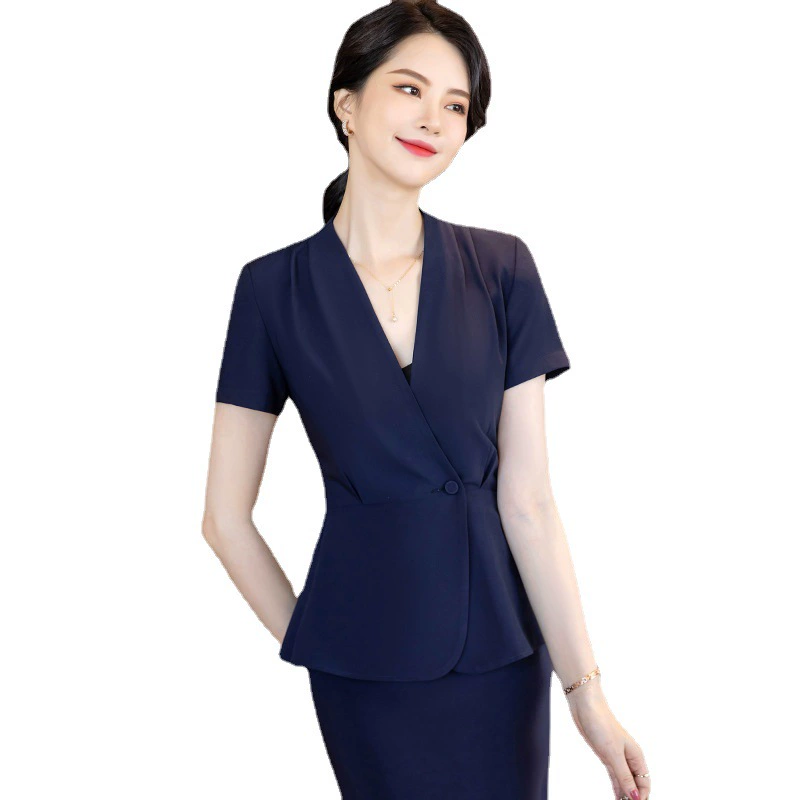 Классический костюм-пиджак, униформа для работы, Slim fit, с коротким рукавом