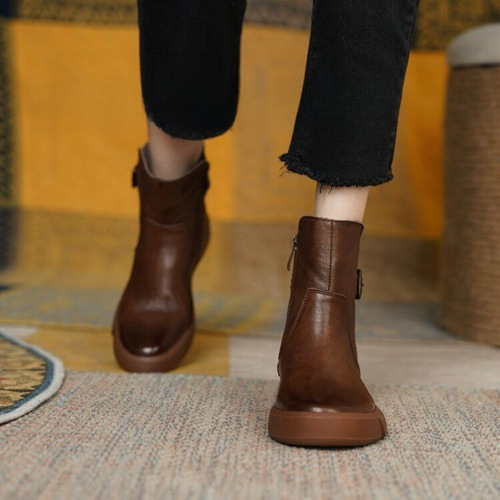 Cross-border European and American Plus-size Martin Boots Women's Wish Foreign Trade British Style Platform Single Boots Retro Flat-soled Amazon Short Boots