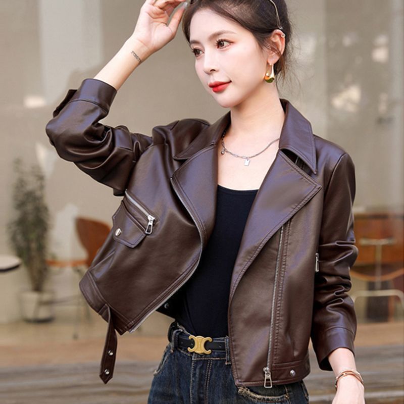 2025春秋新款皮衣外套女短款机车服爆款休闲小个子pu皮西装领夹克|undefined
