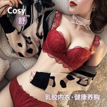 正品本命年红色蕾丝内衣套装女聚拢无钢圈小胸罩收副乳文胸调整型