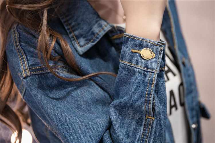 595g Weight Denim Jacket Outerwear Type Long Sleeve Sleeve Length Single Breasted Placket Type Denim Fabric Type Regular Top Length Coat Tops Type Casual, Daily Occasion Turndown, Hooded Neckline Loose Fit Type Color Block Pattern Spring, Autumn Season Women's Gender Printing Design Streetwear Style Women's Streetwear Color Block Printing Single Breasted Coat Denim Jacket 10
