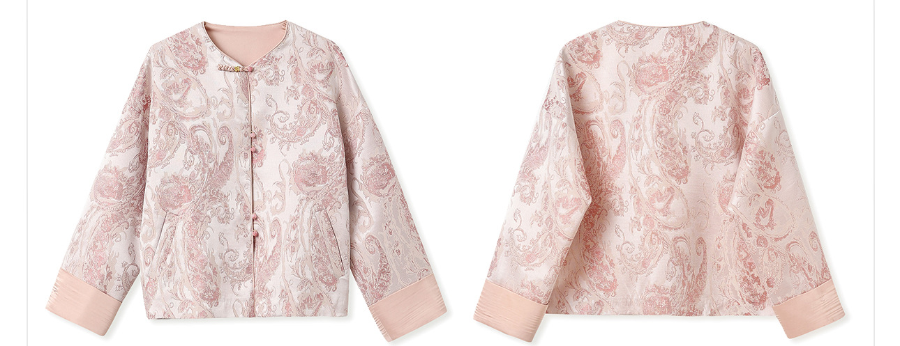 Áo khoác nữ kiểu Trung Hoa mới, chất liệu jacquard họa tiết nổi, phối khuy cài, form suông thu đông N9025 — Miju [phiên bản cotton], Hồng nhạt [phiên bản cotton], hồng nhạt, cơm cam chi tiết 43