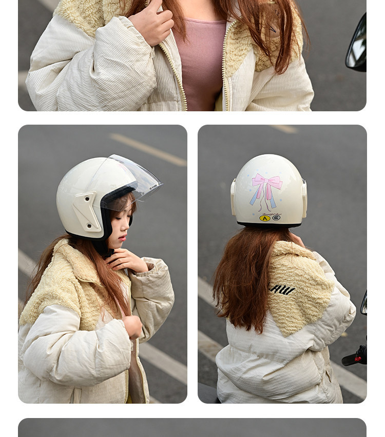2026 National Standard 3C Certified Electric Vehicle Helmet for Women, Cute Bowknot, All-Season Windproof and Sunscreen Motorcycle Safety Helmet