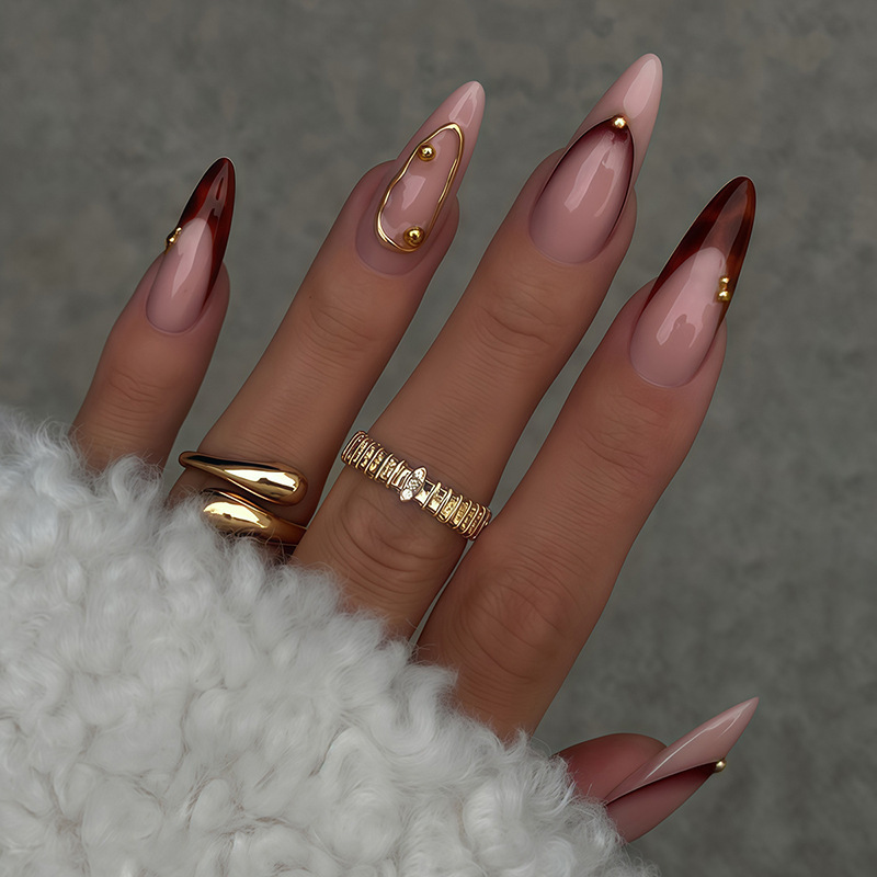 European and American Cross-Border Accessible Luxury Nude Brown Metal Style Manicure Almond French Leopard Print High Quality Fake Nails Wearable Nails European and American Cross-Border Accessible Luxury Nude Brown Metal Style Manicure Almond French Leopard Print High Quality Fake Nails Wearable Nails