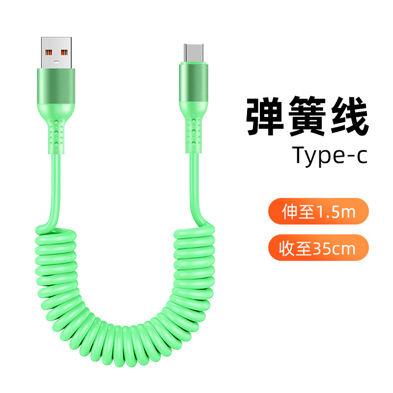 Cable DE DATOS retráctil de primavera 6A carga súper rápida para Huawei Apple 14 cable de carga del encogimiento del coche carplay