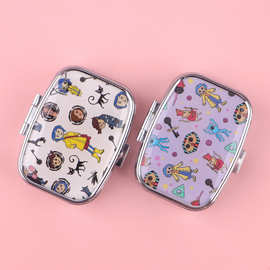 恐怖女孩便携式合金药盒分格两格收纳盒化妆镜折叠避光密封药丸盒