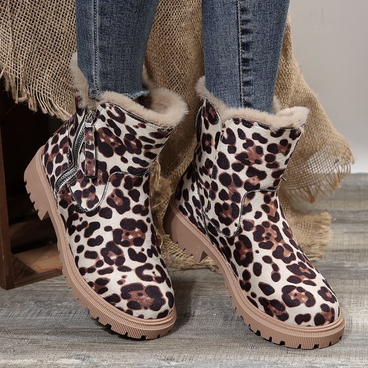 Big size snow boots women's new autumn and winter leopard print tube plus cashmere warm cotton boots_voghion.com