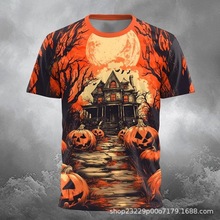 蝙蝠南瓜恶魔之夜月亮图案3D印花成人儿童夏季时尚圆领短袖T恤
