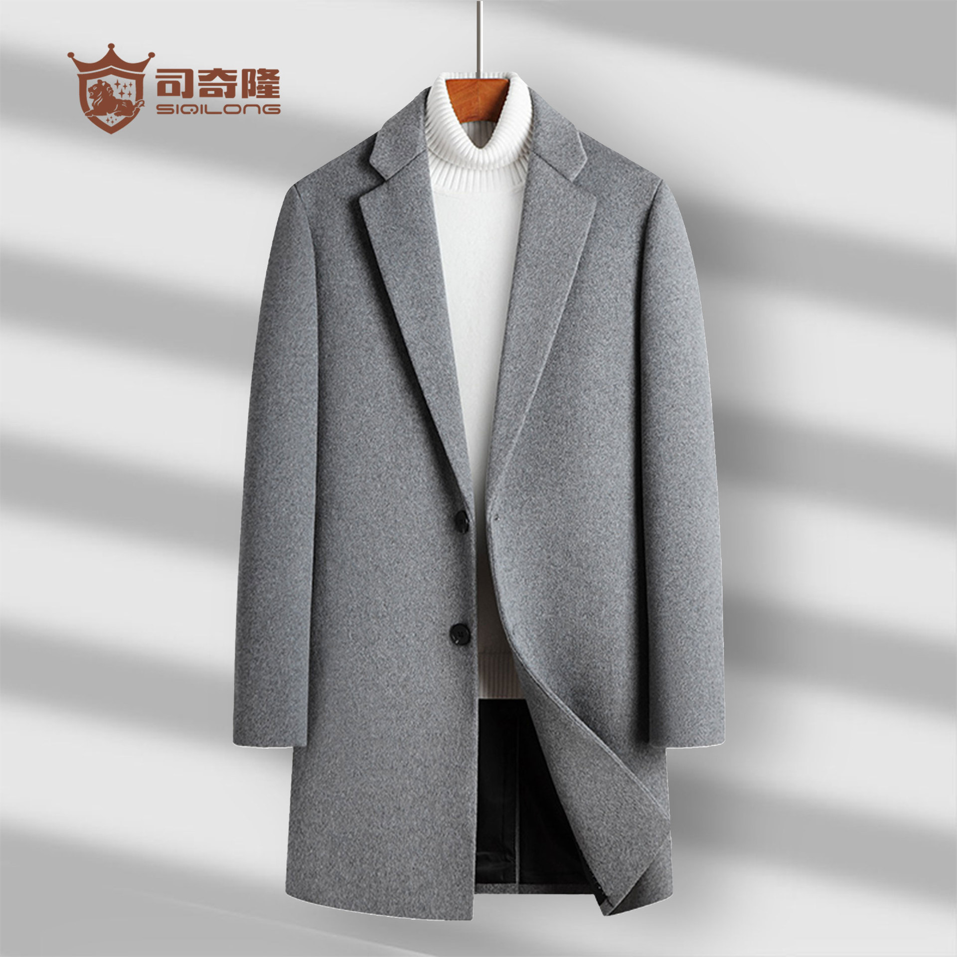 남성용 모직 코트, 싱글 버튼, 핏 좋은 사이드 포켓, 울 소재, 큰 라펠, 한국 스타일 트렌디