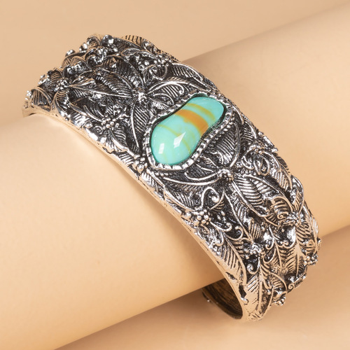 Cross-border vintage Indian style open bracelet jewelry Bohemian Thai silver turquoise butterfly bracelet for women