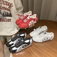 涡轮红色德训鞋女2025年新款复古百搭拼色薄底休闲运动棒球阿甘鞋