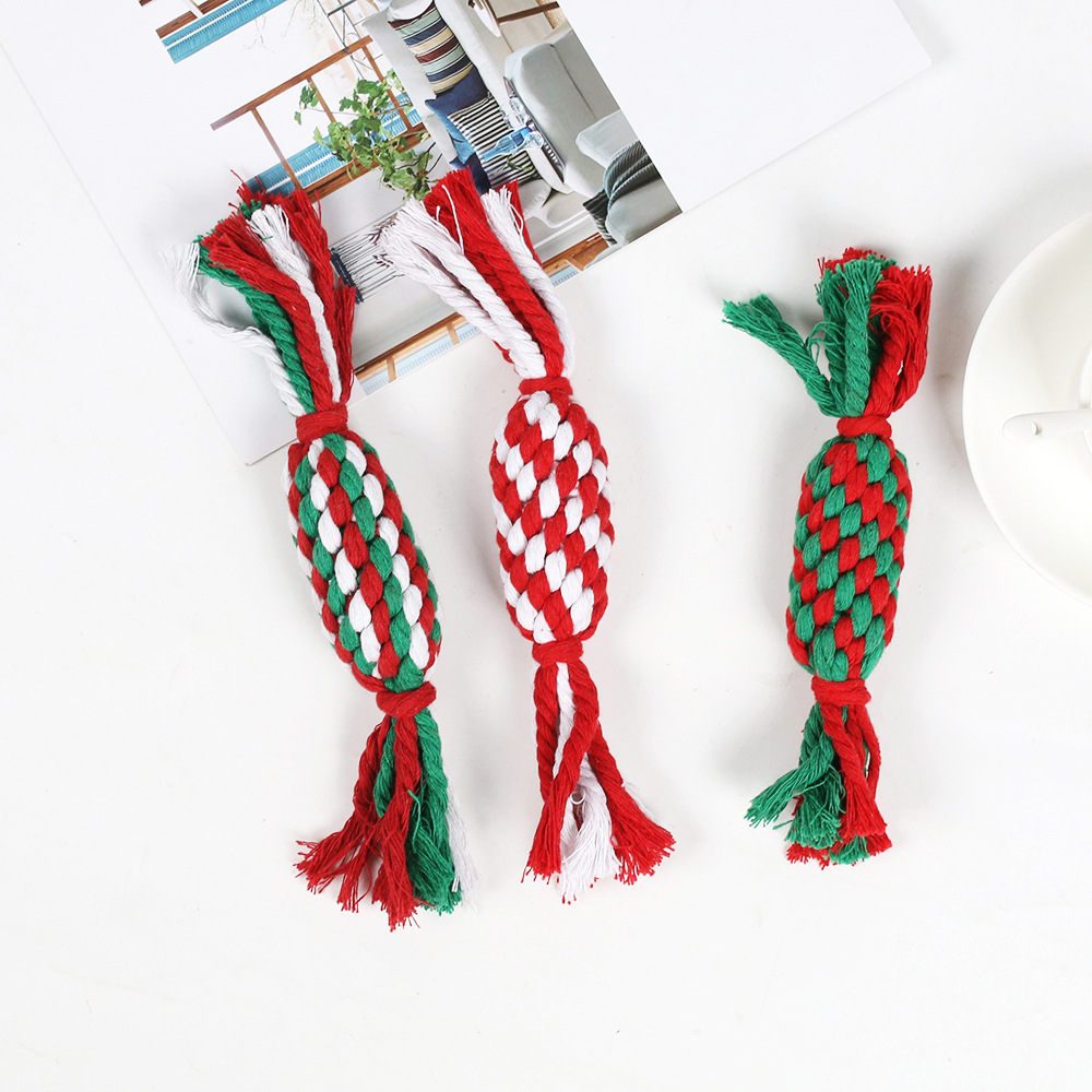 Amazon para cordón de algodón, dientes de molienda, juguetes para perros, juguetes de nudos de Navidad, regalos para mascotas, juguetes resistentes a la mordida