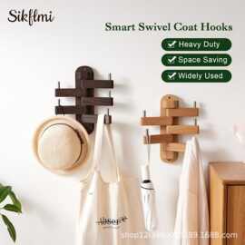 木质旋转置物架实木卧室衣帽架墙壁收纳架实木卧室挂钩衣帽架