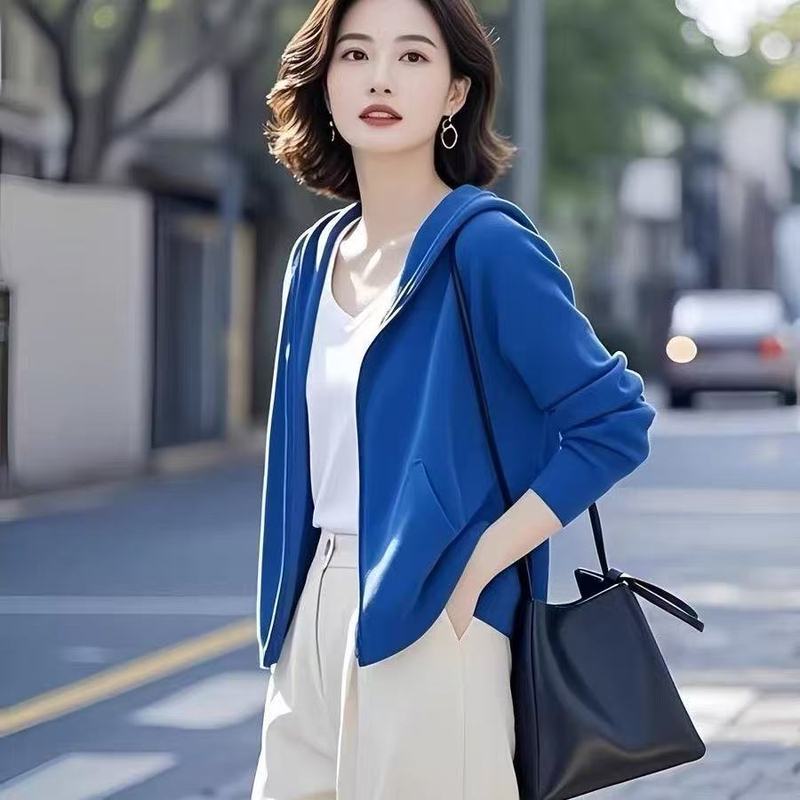 大码宽松卫衣女韩版2025春秋新款中老年妈妈装纯色连帽外套女长袖|undefined