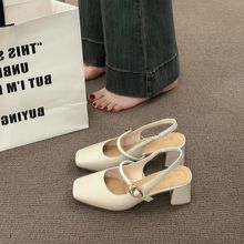 2025年夏季新款仙女风粗跟凉鞋女玛丽珍单鞋百搭包头一字带高跟鞋