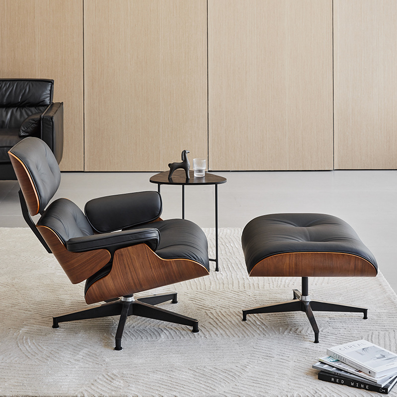 伊姆斯躺椅真皮單人沙發意式輕奢現代Eames復古設計師休閒椅單椅