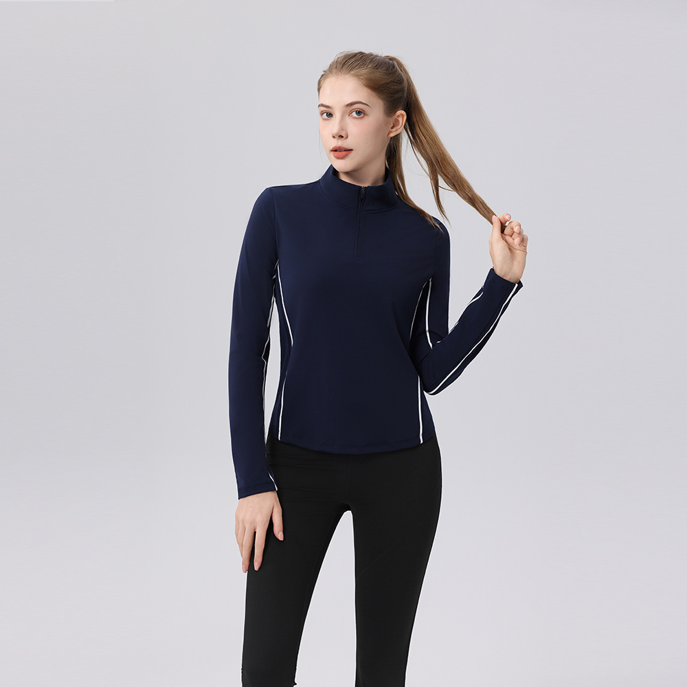 秋冬卸売ジャケットスリム長袖ヨガ女性ヌードフィール通気性スリムスポーツジッパーゴルフテニストップ