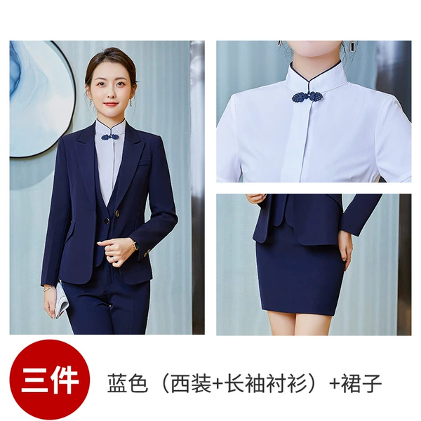 Classic suit jacket, shirt, mini-skirt