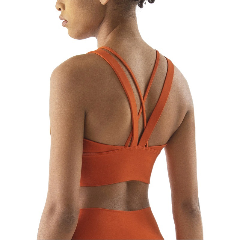 2022 Europea y América Cruz espalda ropa interior deportiva de las mujeres chaleco hueco Sujetador deportivo a prueba de golpes push up yoga ropa