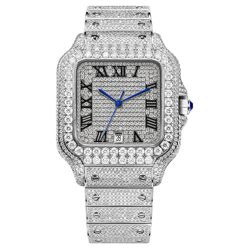 Đồng hồ nam automatic lộ máy mặt tròn dây kim loại — trắng
