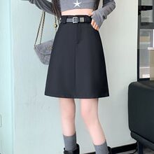 大码腰带灰色半身裙西装2025款百搭高腰遮肚显瘦a字防走光中裙