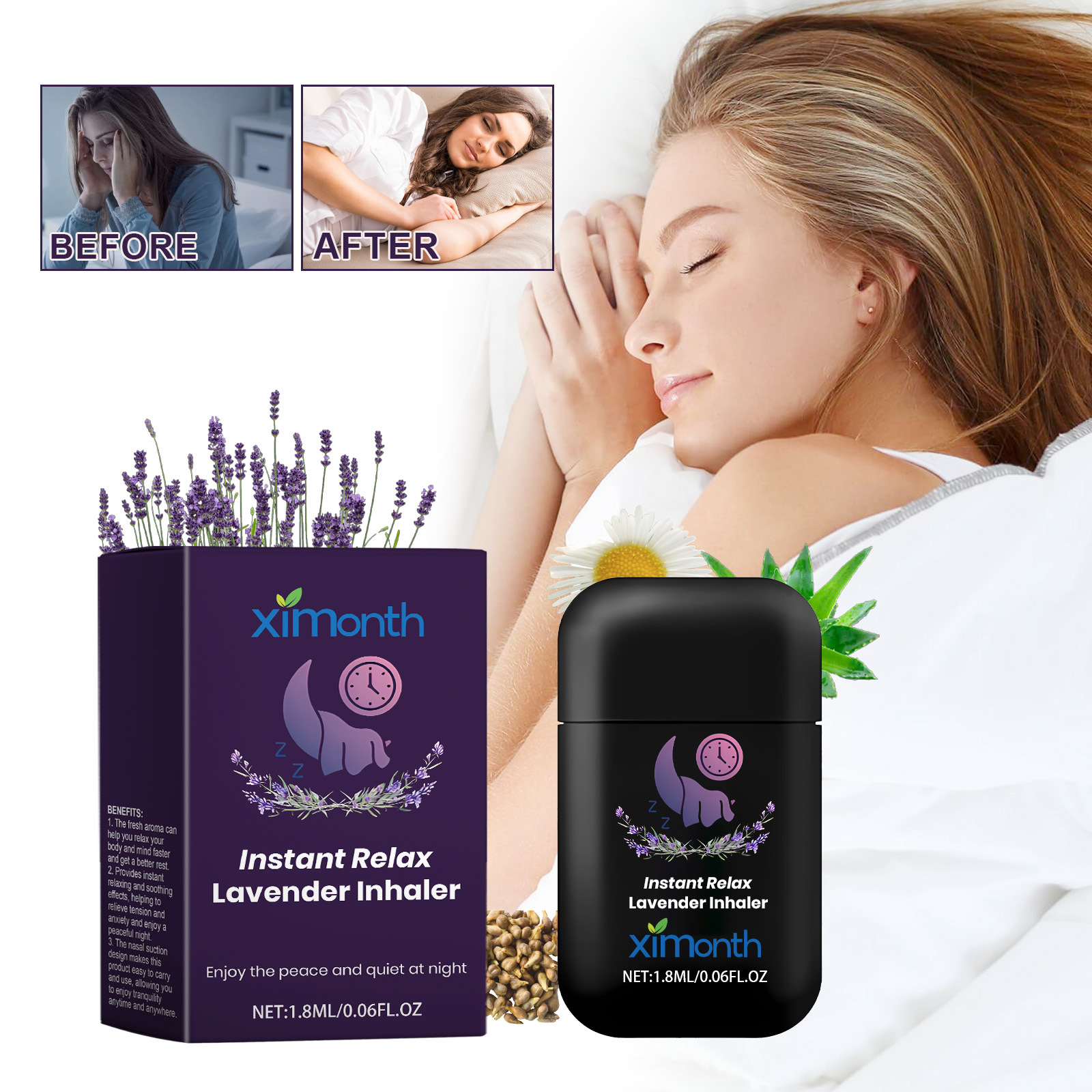 XIMONTH Lavender Repair Sleep Nasal Suction Night Care Sleep Relief Body Sleep Relief Nasal Suction