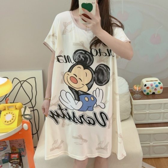 2025 Summer New Short-sleeved Nightgown Women's Cartoon Loose Outer Wear Thin Casual Style Home Clothes