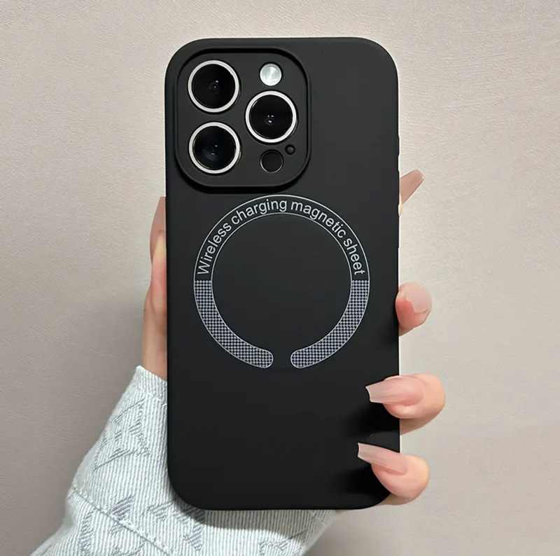 iPhone16promaxに適した液体シリコーン細穴磁気吸引携帯電話ケースシンプルなApple 15落下防止保護カバー|undefined