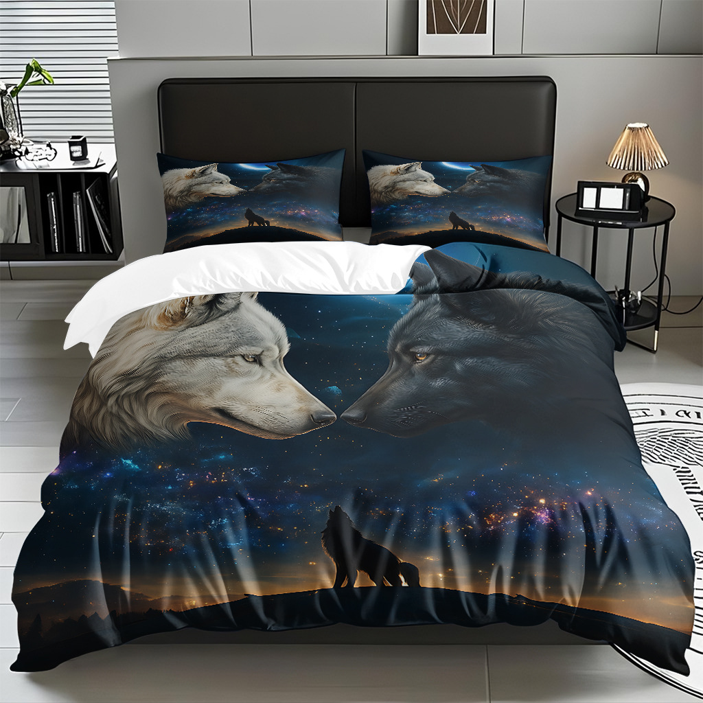 TEMU / JIT adaptado al patrón de lobo impresión digital set edredón molido textil transpirable para dibujar puede hacer