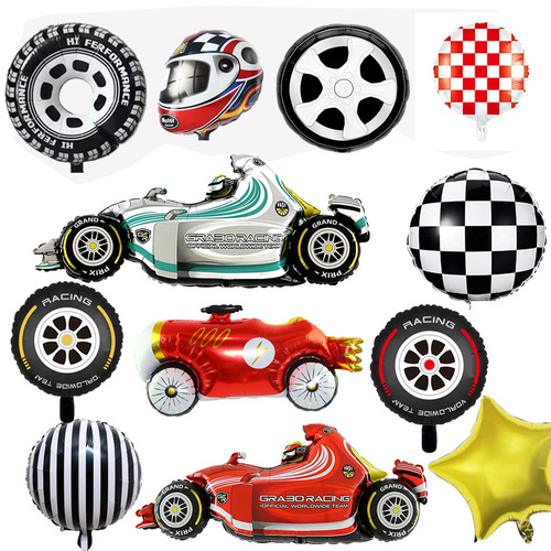 New 18-inch round checkered striped aluminum film balloon round racing tire theme party balloon wholesale