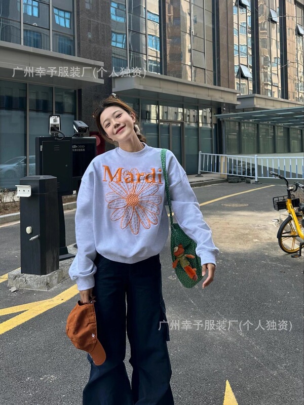 韩国Mardi卫衣赵露思同款小雏菊腊肠狗女秋冬刺绣印花套头圆领外|undefined