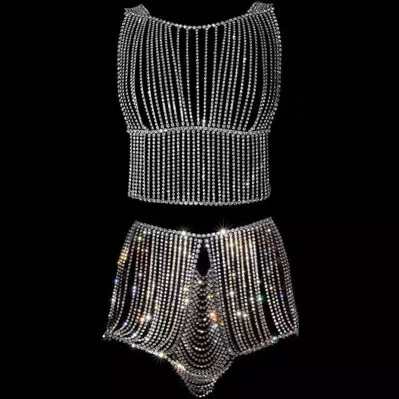 European and American hot -selling rhinestone top tops and skirt…