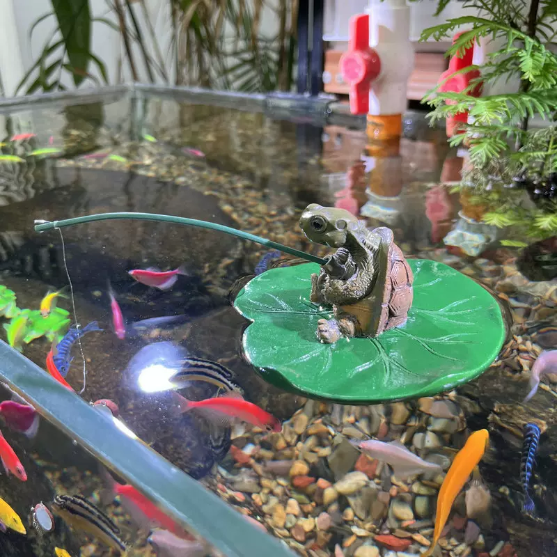 创意荷叶上乌龟钓鱼装饰摆件水族箱鱼缸假山流水鱼池庭院造景摆件