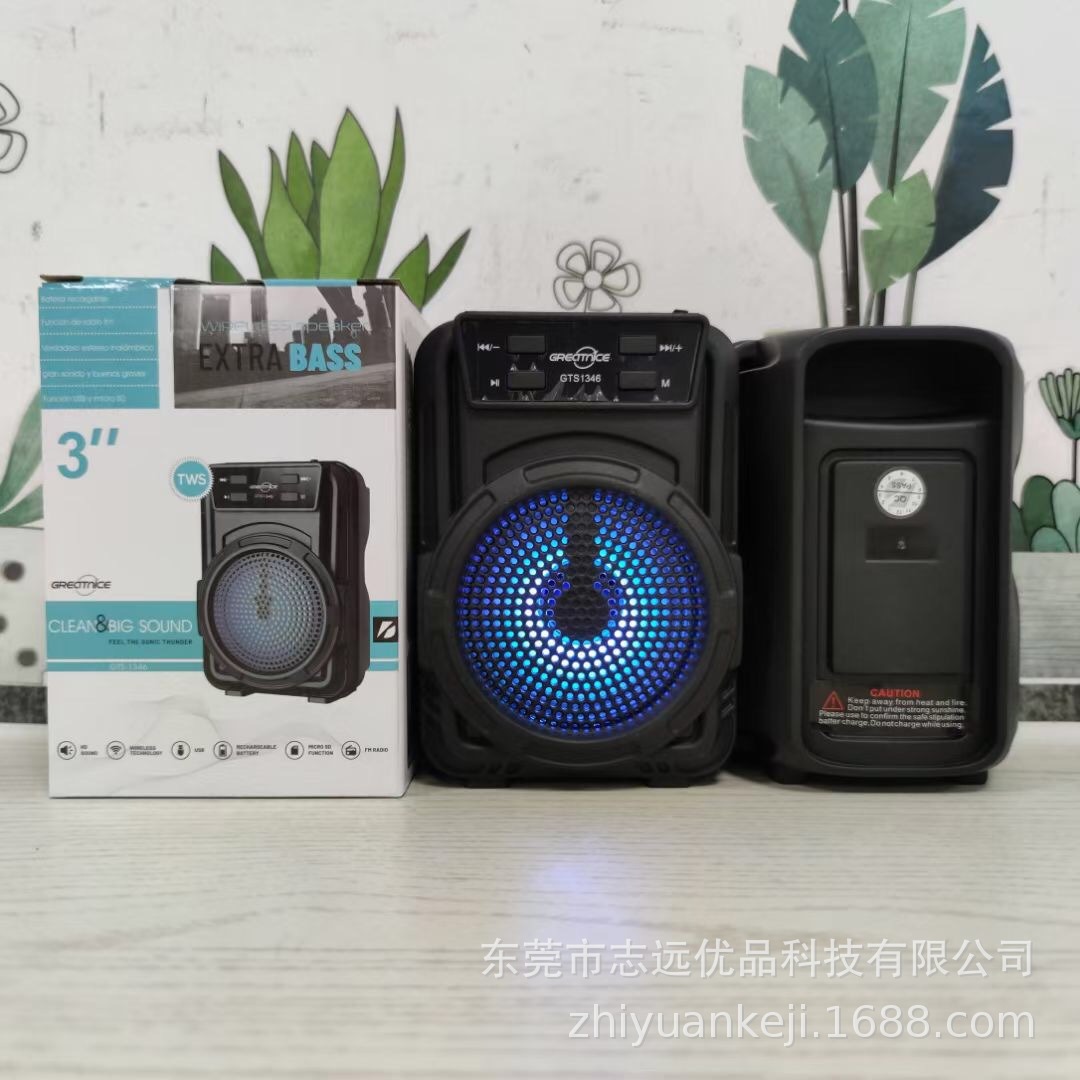Fábrica directa de sonido Bluetooth GTS - 1346 altavoz portátil de 3 pulgadas con micrófono con luz Bluetooth 5.0