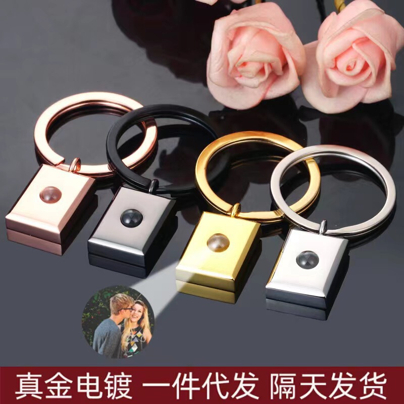 Cross-border new 100 language I love you color photo projection custom box key chain square pendant