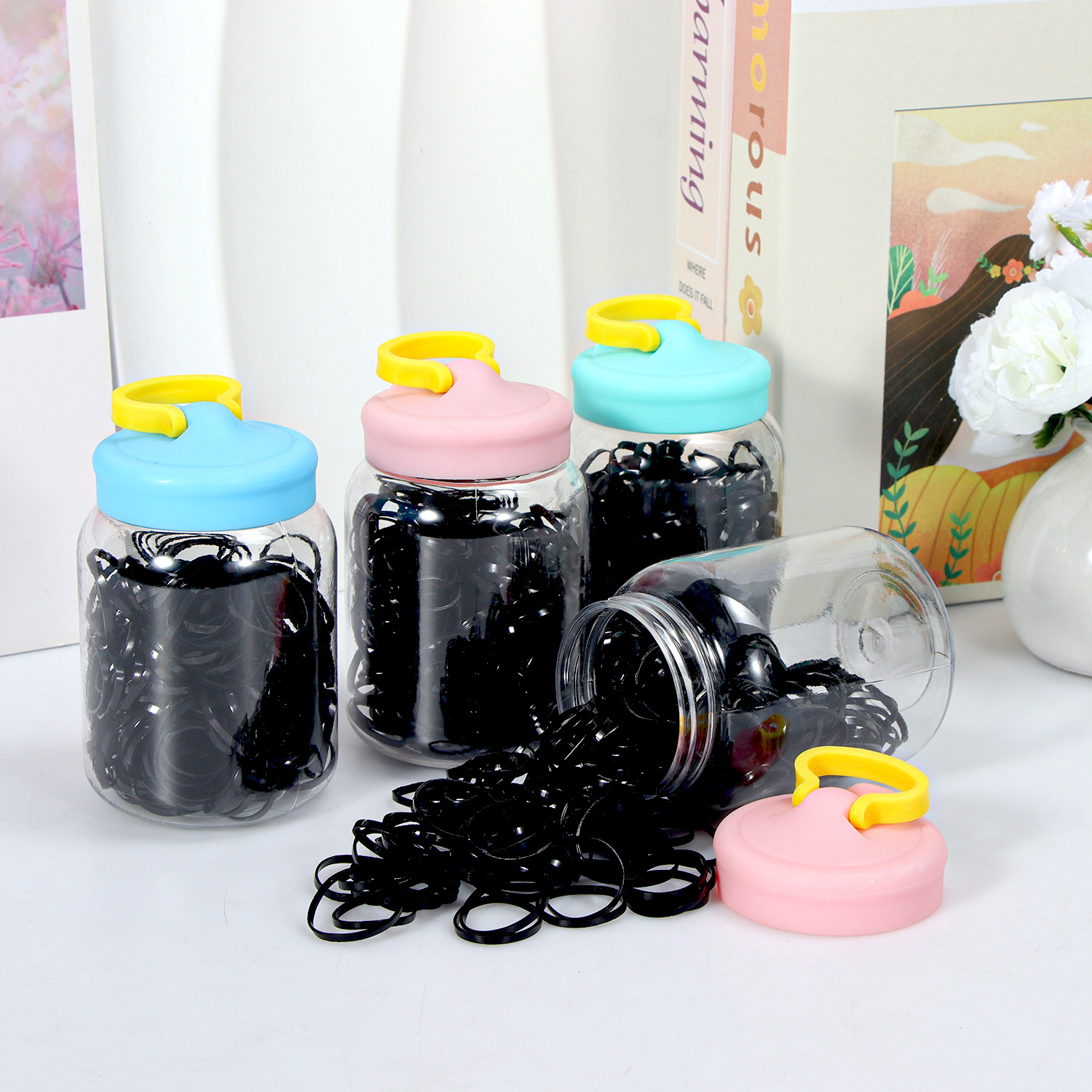 Banda de goma negra para niños, alto valor elástico, duradero, lazo para el cabello, no daña el cabello, anillo para el cabello de goma, accesorios para la cuerda para la cabeza, puesto