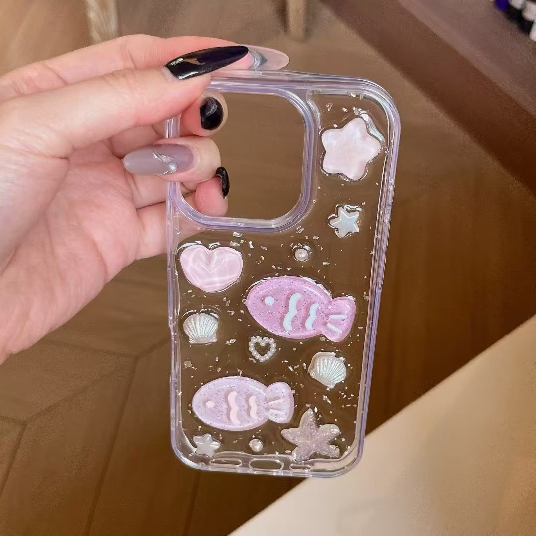 海洋贝壳小鱼适用苹果17手机壳iphone16ProMax新款15promax女款