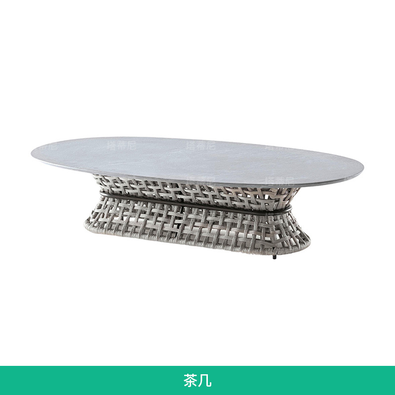 Villa patio al aire libre sofá trenzado de cuerda hotel jardín impermeable protección solar moderno casual mesa de té de aleación de aluminio image 10