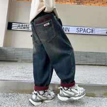 儿童装男童加绒牛仔裤秋冬款2025新款男孩冬装一体绒裤子中大童潮
