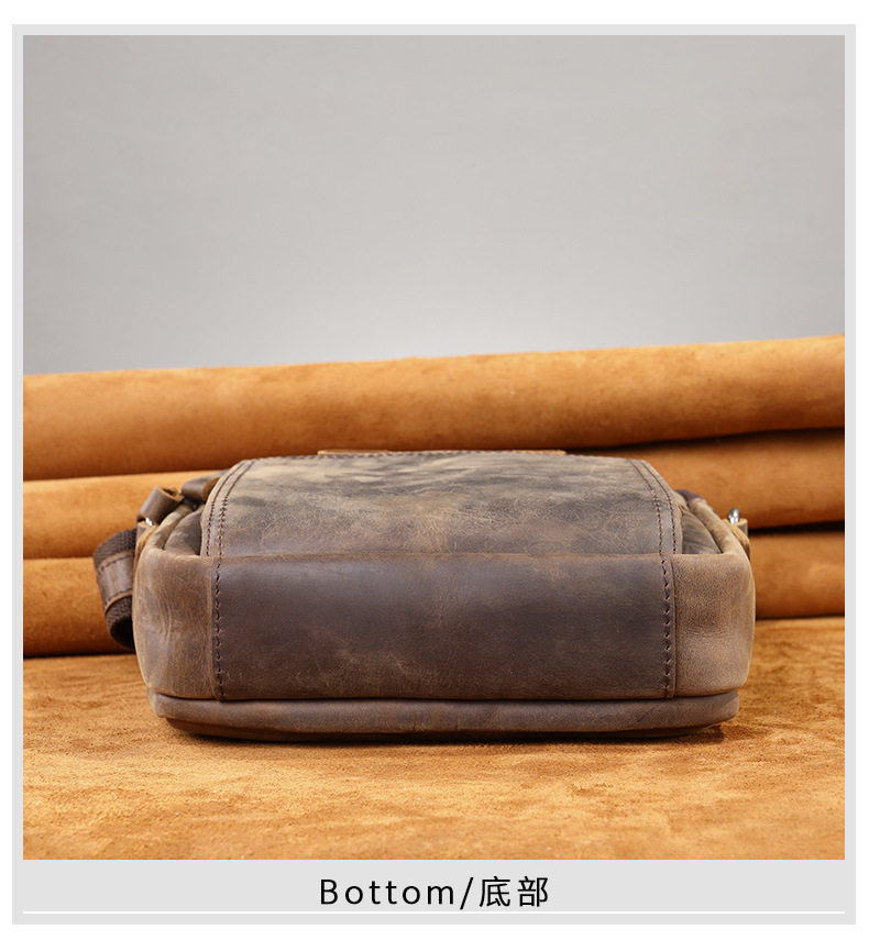 Túi đeo chéo nam da bò thật 22×7×25,5 cm kiểu dáng cổ điển có quai xách — 6014 cà phê, Màu đen, Màu đen vân vải, Cà phê dầu chi tiết 22