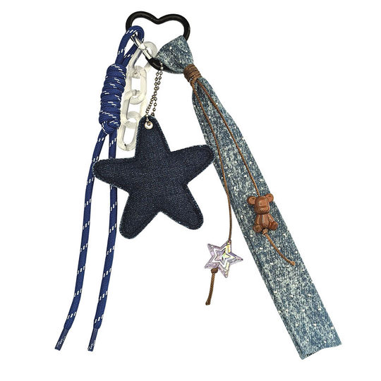 Creative Denim Style Love Five-pointed Star Woven Lanyard Keychain Pendant Fashionable Cool Ins Style Bag Pendant