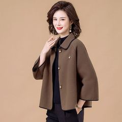 小个子妈妈春装短款外套洋气套装中老年女装春秋冬装呢子上衣