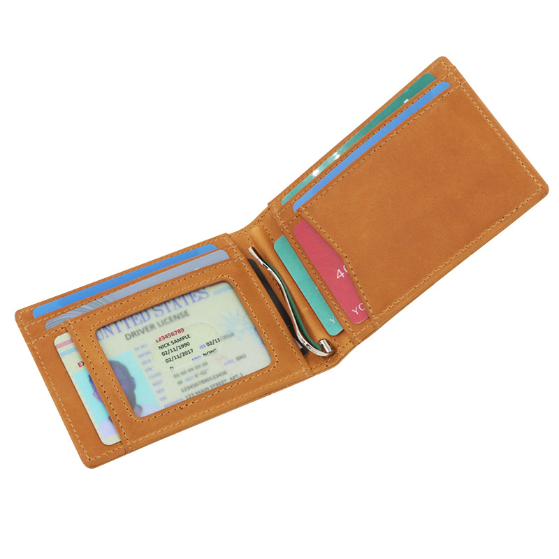 真皮男士短款钱包多卡位RFID防磁牛皮卡夹AirTag防盗追踪器美金夹