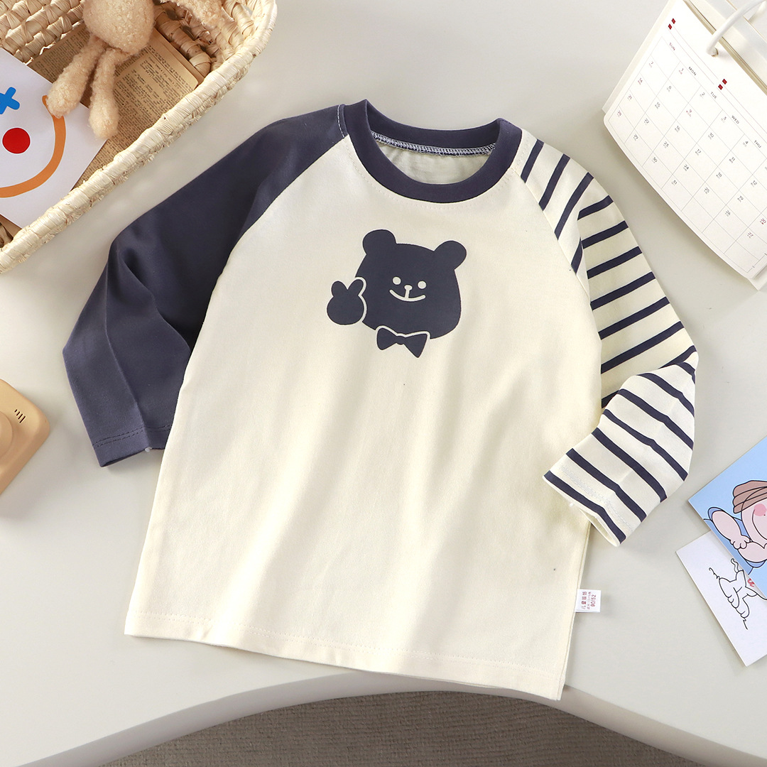 2025 nueva camiseta de algodón para niños camisas de algodón para niños de manga larga una sola pieza de ropa de algodón para mujeres de clase A dibujos animados para niños de moda
