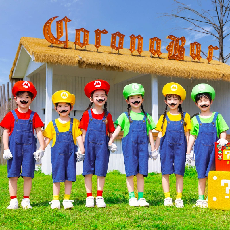 Детский костюм Супер Марио для выступлений, косплей, комбинезон с героями мультфильмов Марио, наряд, форма для детского сада