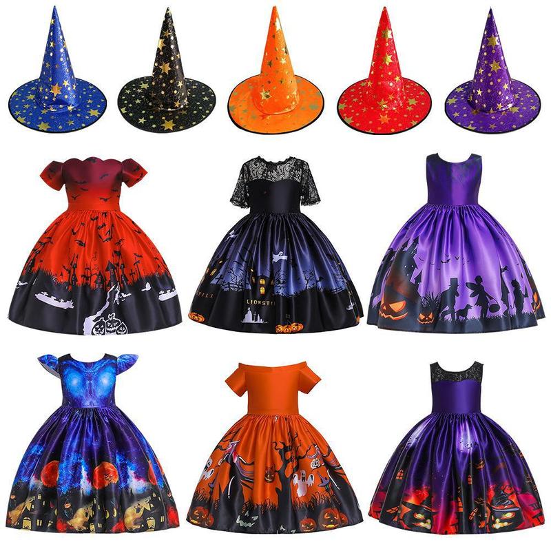 ハロウィンドレス 子供用コスプレ衣装 城の魔女プリントプリンセスドレス パーティーコスプレ衣装|undefined