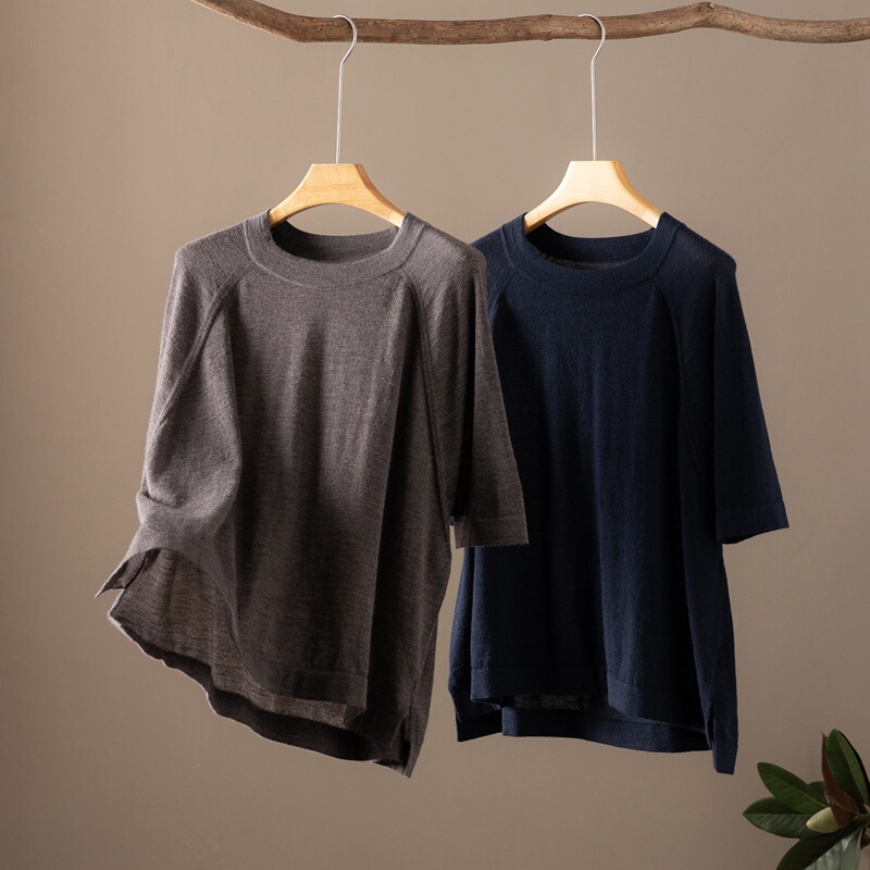 80-count 100% cashmere fine-knit 18-stitch raglan sleeve plus-size Korean-style loose-fit three-quarter sleeve thin cashmere sweater for women 80-count 100% cashmere fine-knit 18-stitch raglan sleeve plus-size Korean-style loose-fit three-quarter sleeve thin cashmere sweater for women