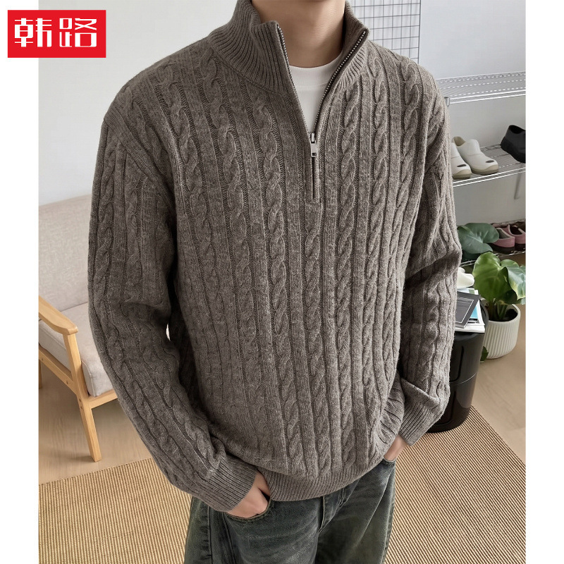 Hanlu | American retro half-zip stand-up collar sweater for men, autumn and winter style, thick knitted cable knit, suitable for layering Hanlu | American retro half-zip stand-up collar sweater for men, autumn and winter style, thick knitted cable knit, suitable for layering
