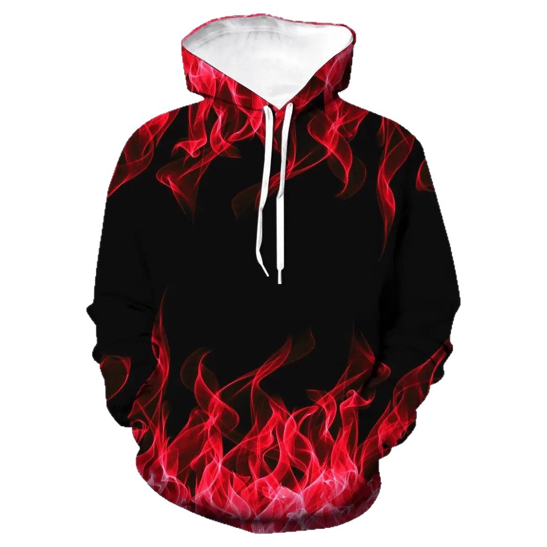 Pull à capuche 3D pour homme, imprimé numérique, motif éclair et flamme, manches longues._voghion.com